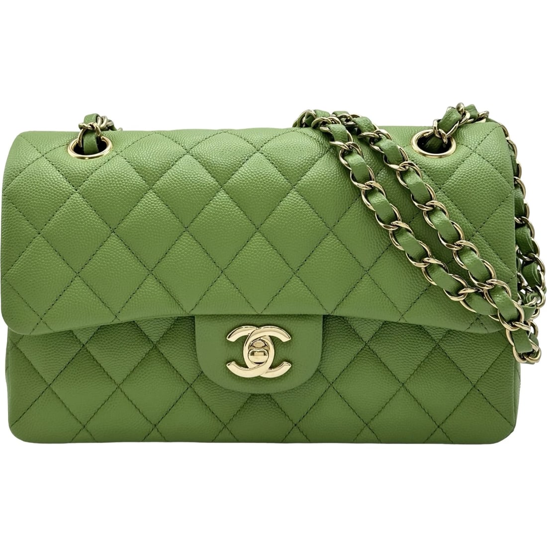 CHANEL MATRASSE 23 SHOULDER BAG: CHANEL Matrasse 23 Shoulder Bag Brand: CHANEL Type/Style: Shoulder Bag Material: Caviar skin Color: Green Gold Hardware Size: W8.9 x H5.7x D2.4inch Accessories: None Accessories Notice: Wh