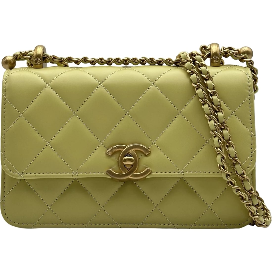 CHANEL MATRASSE CHAINSHOULDER SHOULDER BAG: CHANEL Matrasse ChainShoulder Shoulder Bag Brand: CHANEL Type/Style: Shoulder Bag Material: Calfskin Color: Yellow Gold Hardware Size: W7.5 x H4.9x D2.2inch Accessories: None Accessories Notice: When