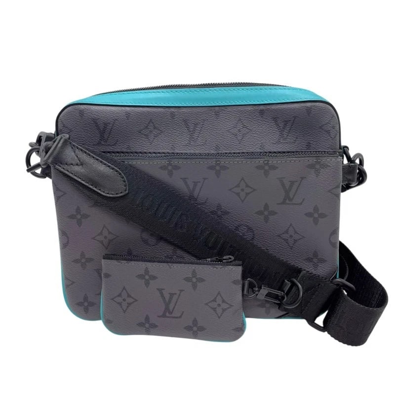 LOUIS VUITTON TRIO MESSENGER SHOULDER BAG: LOUIS VUITTON Trio Messenger Shoulder Bag Brand: LOUIS VUITTON Type/Style: Shoulder Bag Material: Monogram Eclipse Reverse Color: Gray, Turquoise, Black Size: W9.4 x H7.1x D1.6inch Accessories: No