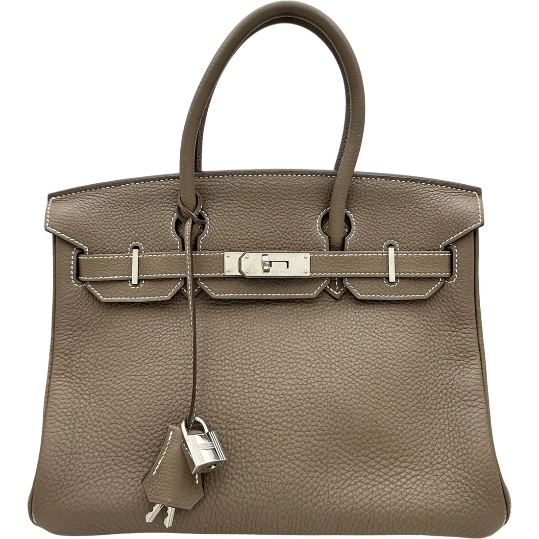 HERMES BIRKIN 30 HANDBAG: HERMES Birkin 30 Handbag Brand: HERMES Type/Style: Handbag Material: Taurillon Clemence Color: Etop SilverHardware Size: W11.4 x H9.1x D5.7inch Accessories: None Accessories Notice: When p