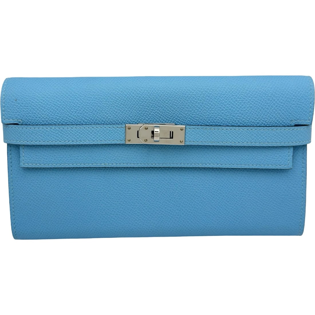 HERMES KELLY LONG WALLET PURSE: HERMES Kelly long wallet purse Brand: HERMES Type/Style: purse Material: Epsom Color: Celeste SilverHardware Size: W7.9 x H4.3x D0.8inch Accessories: None Accessories Notice: When purchasi