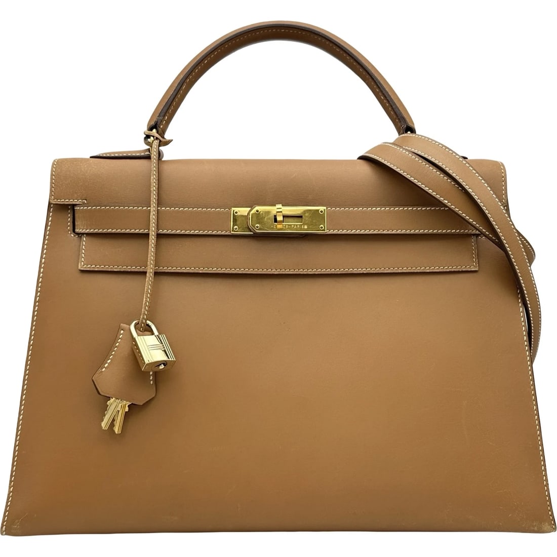 HERMES KELLY 32 OUTSIDE SEWING SHOULDER BAG: HERMES Kelly 32 outside sewing Shoulder Bag Brand: HERMES Type/Style: Shoulder Bag Material: Box scarf Color: Natural Gold Hardware Size: W12.6 x H9.1x D3.9inch Accessories: None Accessories Notice:
