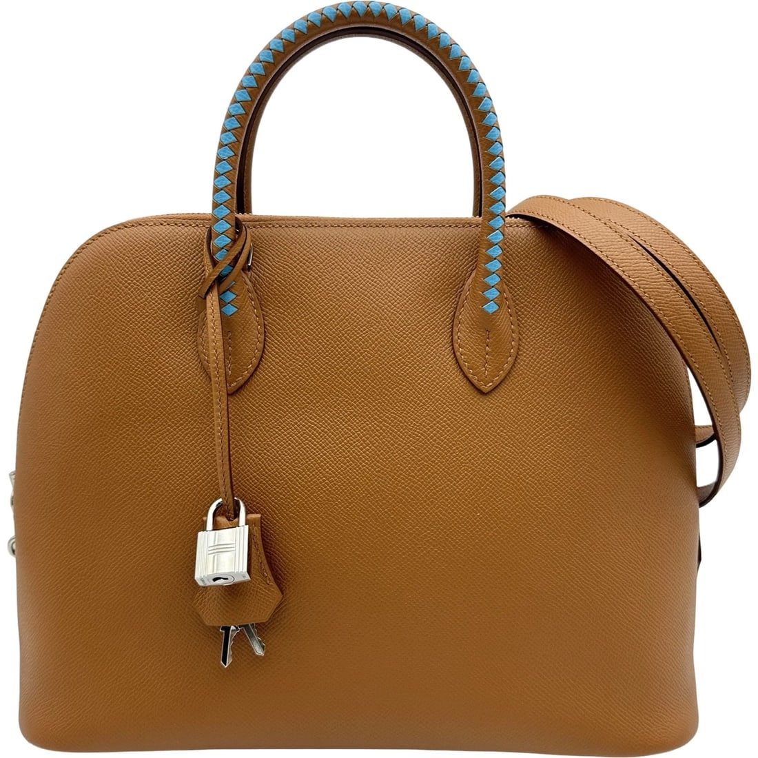 HERMES BOLIDE 30 TRESAGE HANDBAG: HERMES Bolide 30 Tresage Handbag Brand: HERMES Type/Style: Handbag Material: Epsom Color: Gold SilverHardware Size: W11.8 x H9.3x D4.9inch Accessories: None Accessories Notice: When purchasing