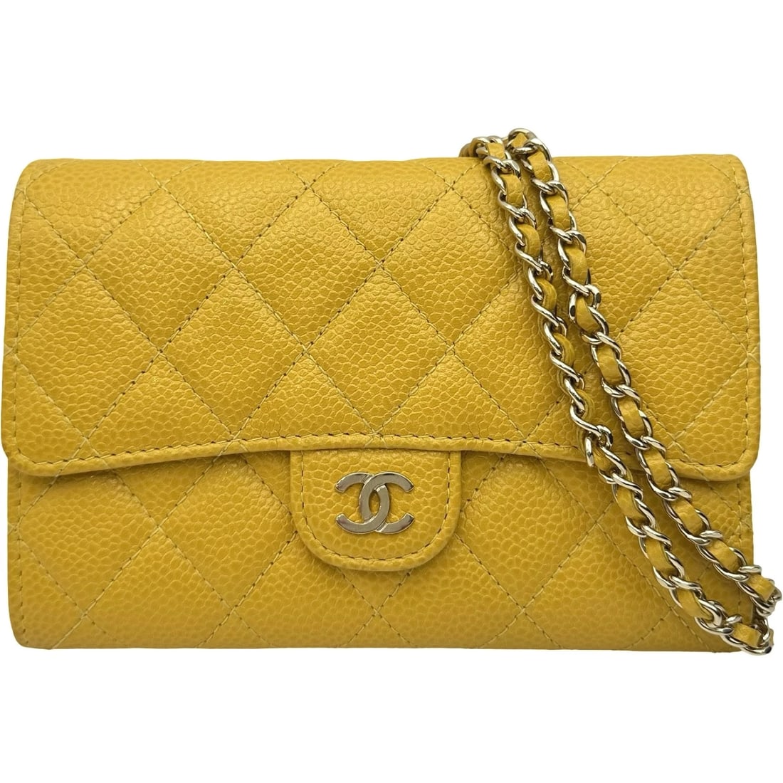CHANEL MATRASSE CHAIN WALLET 2SHOULDER BAG: CHANEL Matrasse Chain Wallet 2Shoulder Bag Brand: CHANEL Type/Style: Shoulder Bag Material: caviar Color: Yellow Gold Hardware Size: W5.9 x H4.1x D0.8inch Accessories: None Accessories Not