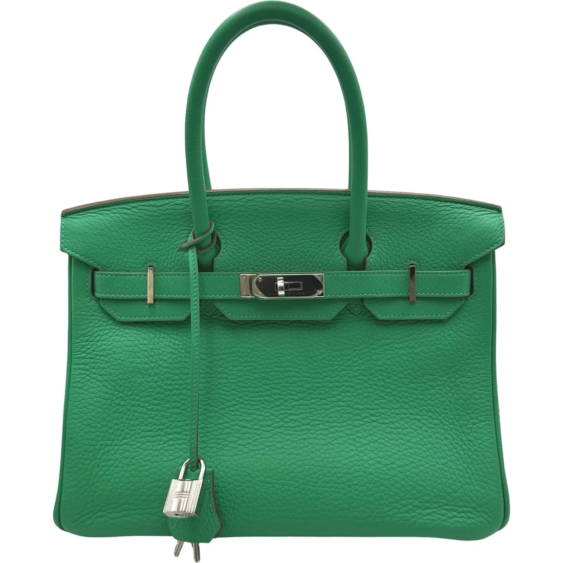 HERMES BIRKIN 30 ? HANDBAG: HERMES Birkin 30 ? Handbag Brand: HERMES Type/Style: Handbag Material: Taurillon Clemence Color: Mintha Silver Hardware Size: W11.8 x H9.1x D5.9inch Accessories: None Accessories Notice: When