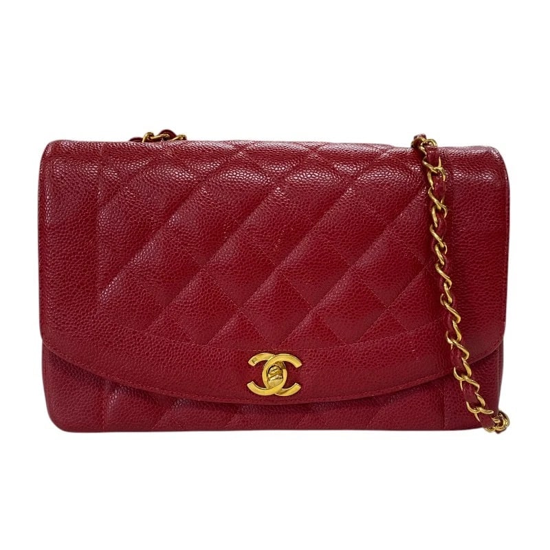 CHANEL DIANA 25 SHOULDER BAG: CHANEL Diana 25 Shoulder Bag Brand: CHANEL Type/Style: Shoulder Bag Material: Caviar skin Color: Red gold hardware Size: W9.8 x H6.1x D2.8inch Accessories: None Accessories Notice: When purchasing