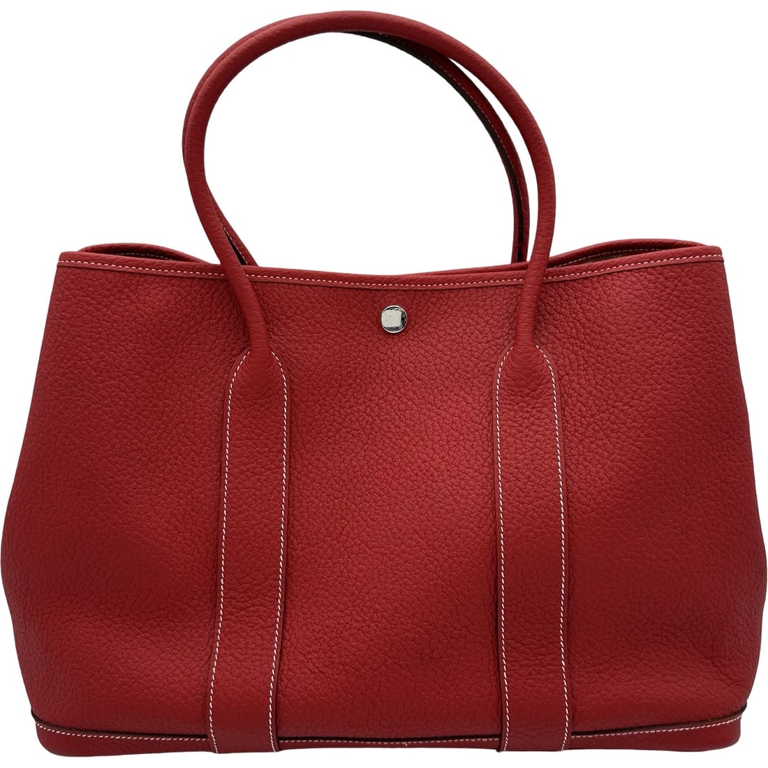 HERMES GARDEN PARTY HANDBAG: HERMES Garden party Handbag Brand: HERMES Type/Style: Handbag Material: Taurillon Clemence Color: Rouge Kazak SilverHardware Size: W14.2 x H10.0x D6.7inch Accessories: None Accessories Notice: When