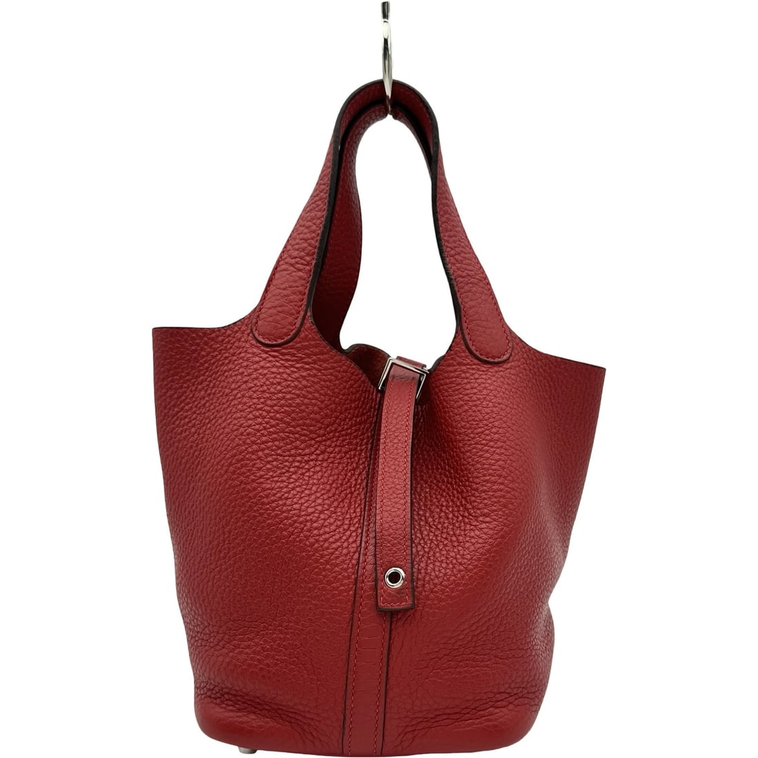 HERMES PICOTAN LOCK PM HANDBAG: HERMES Picotan Lock PM Handbag Brand: HERMES Type/Style: Handbag Material: Taurillon Clemence Color: Rouge Kazak SilverHardware Size: W7.1 x H7.1x D5.1inch Accessories: None Accessories Notice: When