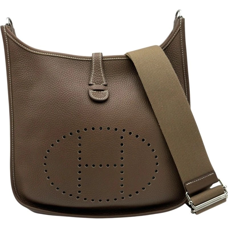 HERMES EVELYN 3 PM SHOULDER BAG: HERMES Evelyn 3 PM Shoulder Bag Brand: HERMES Type/Style: Shoulder Bag Material: Taurillon Clemence Color: Etop SilverHardware Size: W10.6 x H11.0x D3.1inch Accessories: None Accessories Notice: When