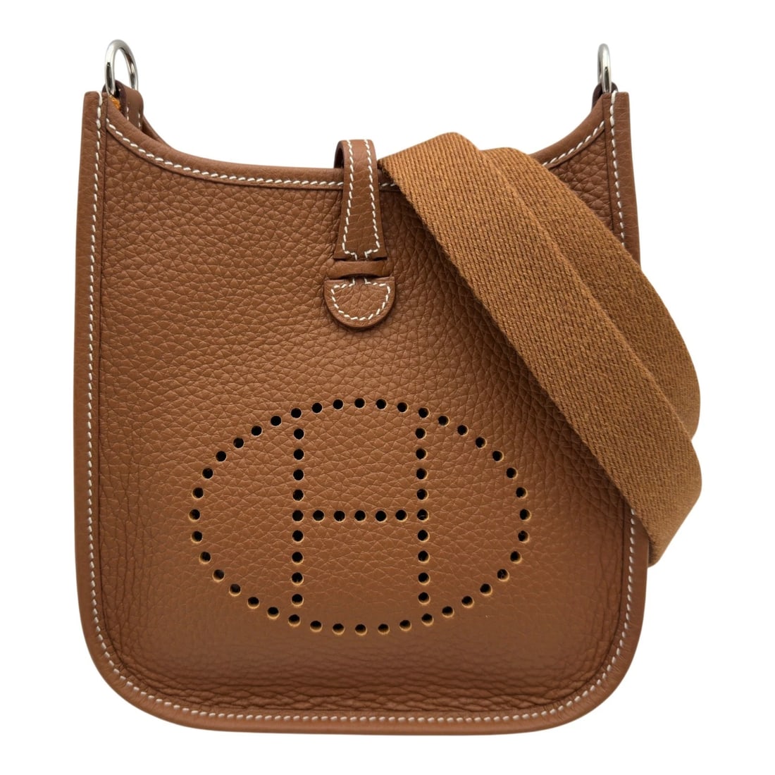 HERMES EVELYN TPM SHOULDER BAG: HERMES Evelyn TPM Shoulder Bag Brand: HERMES Type/Style: Shoulder Bag Material: Taurillon Clemence Color: Gold SilverHardware Size: W6.3 x H6.9x D2.0inch Accessories: None Accessories Noti