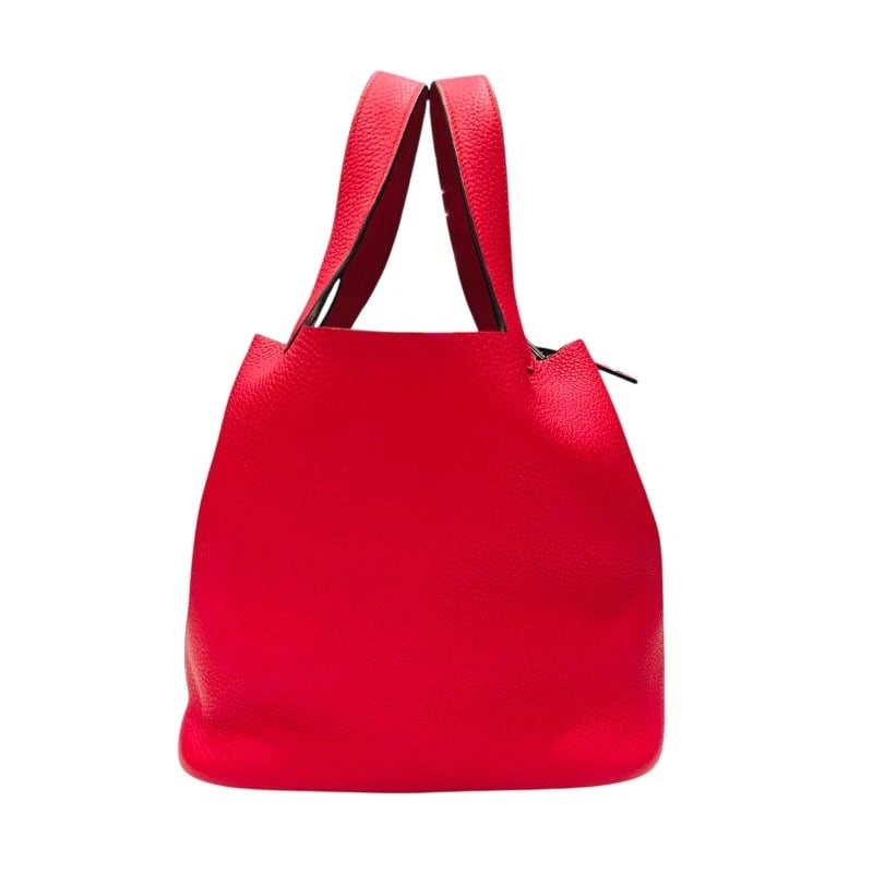 HERMES PICO TAN LOCK MM HANDBAG: HERMES Pico Tan Lock MM Handbag Brand: HERMES Type/Style: Handbag Material: Taurillon Clemence Color: Rose Extreme SVHardware Size: W8.7 x H8.3x D7.1inch Accessories: None Accessories Notice: When