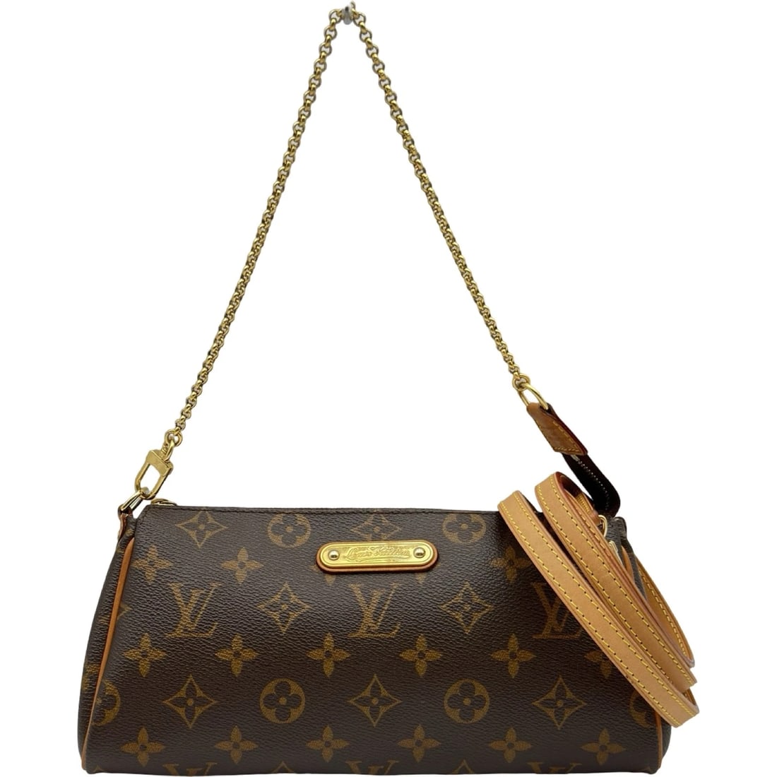 LOUIS VUITTON EVA SHOULDER BAG: LOUIS VUITTON Eva Shoulder Bag Brand: LOUIS VUITTON Type/Style: Shoulder Bag Material: Monogram canvas Color: Brown Size: W9.8 x H5.1x D1.6inch Accessories: None Accessories Notice: When purchasing