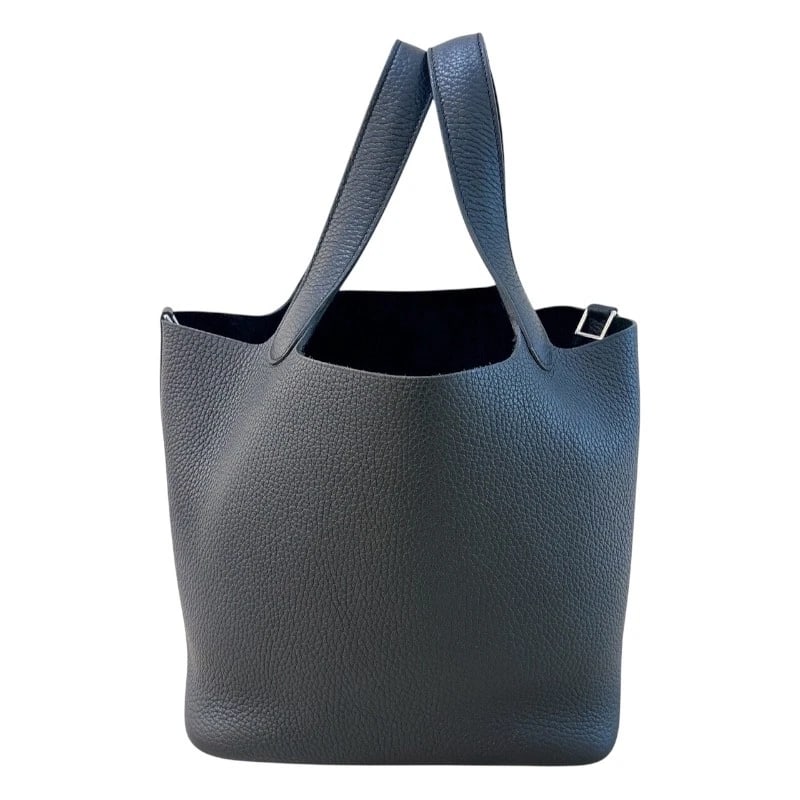 HERMES PICO TAN LOCK MM HANDBAG: HERMES Pico Tan Lock MM Handbag Brand: HERMES Type/Style: Handbag Material: Taurillon Clemence Color: Black SilverHardware Size: W8.7 x H8.5x D6.7inch Accessories: None Accessories Notice: