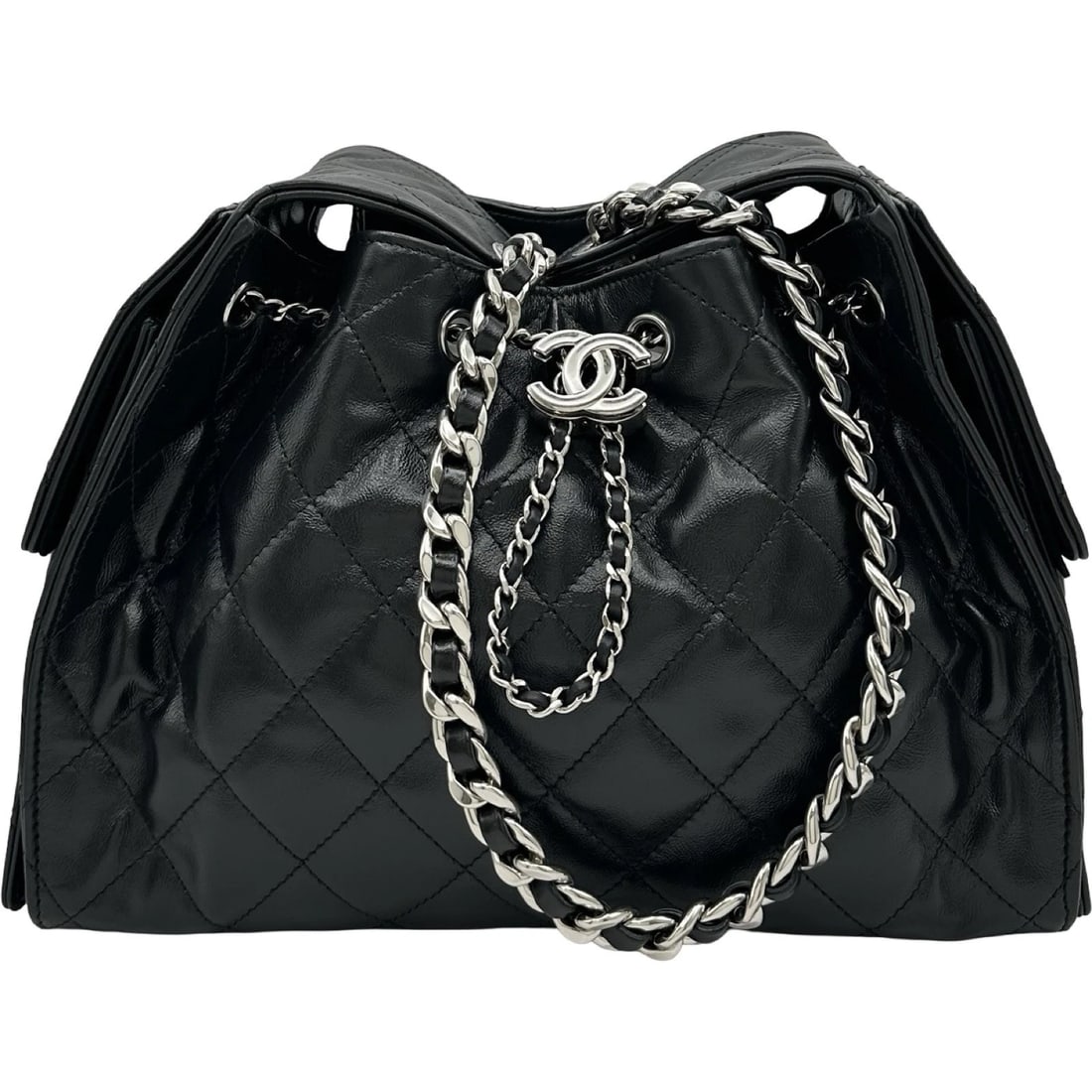 CHANEL 25 SMALL SHOULDER BAG: CHANEL 25 Small Shoulder Bag Brand: CHANEL Type/Style: Shoulder Bag Material: shiny calf Color: Black SilverHardware Size: W10.2 x H7.1x D5.1inch Accessories: None Accessories Notice: When