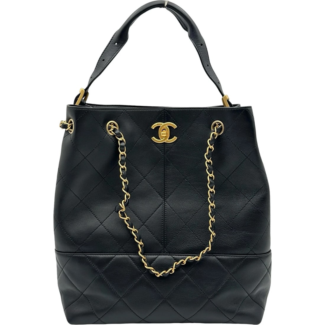 CHANEL MATELASSE SHOPPING BAG SHOULDER BAG: CHANEL Matelasse Shopping Bag Shoulder Bag Brand: CHANEL Type/Style: Shoulder Bag Material: Calfskin Color: Black Gold Hardware Size: W6.3 x H7.5x D3.9inch Accessories: None Accessories No