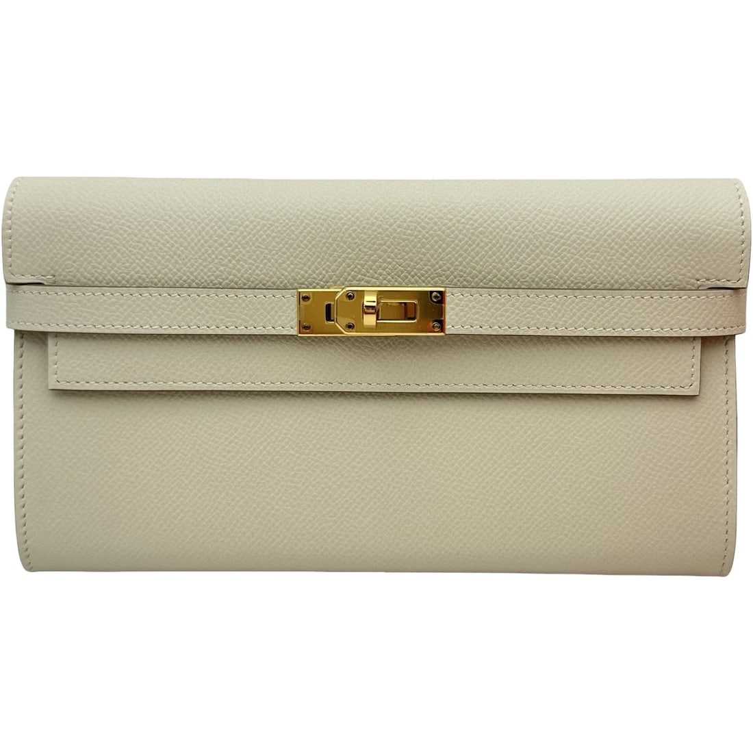 HERMES KELLY WALLET LONG PURSE: HERMES Kelly wallet long purse Brand: HERMES Type/Style: purse Material: Epsom Color: Kure Gold Hardware Size: W7.9 x H4.3x D1.0inch Accessories: None Accessories Notice: When purchasing p