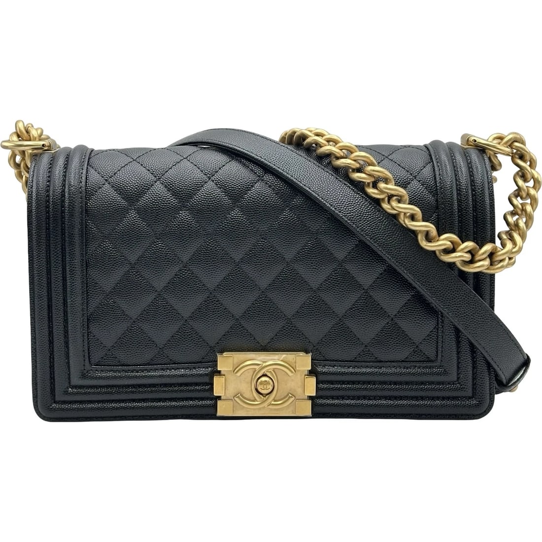 CHANEL BOY CHANEL 25 SHOULDER BAG: CHANEL Boy Chanel 25 Shoulder Bag Brand: CHANEL Type/Style: Shoulder Bag Material: Caviar skin Color: Black Gold Hardware Size: W9.8 x H5.9x D2.4inch Accessories: None Accessories Notice: