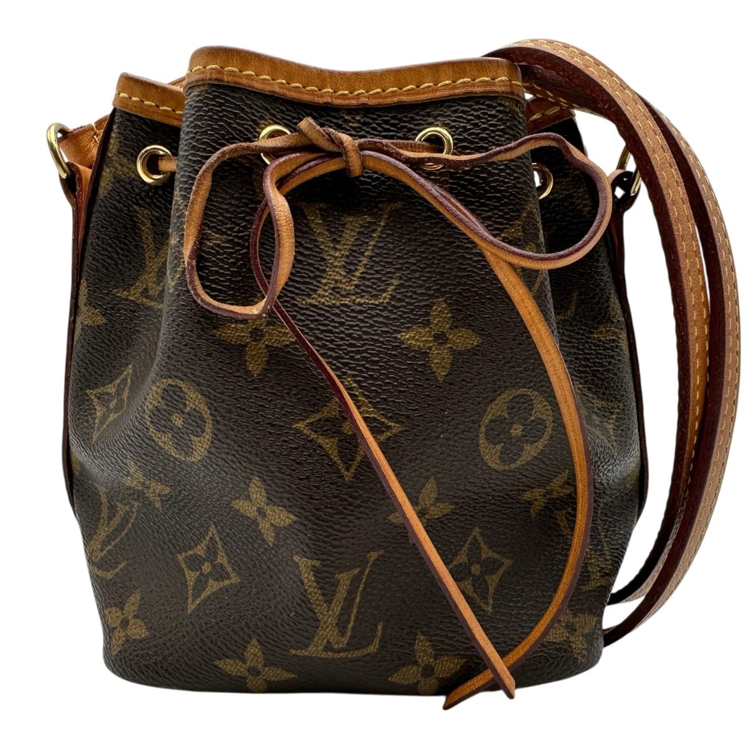 LOUIS VUITTON NANO NOE SHOULDER BAG: LOUIS VUITTON Nano Noe Shoulder Bag Brand: LOUIS VUITTON Type/Style: Shoulder Bag Material: monogram/leather Color: Brown Size: W4.7 x H5.9x D3.5inch Accessories: None Accessories Notice: