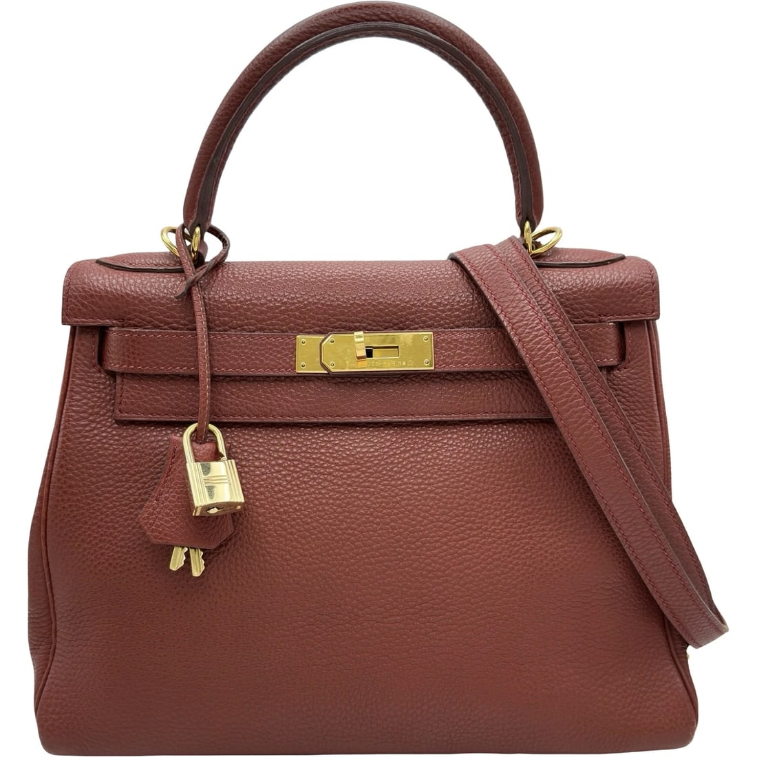 HERMES KELLY 28 HANDBAG: HERMES Kelly 28 Handbag Brand: HERMES Type/Style: Handbag Material: Togo Color: Brick GoldHardware Size: W11.0 x H8.1x D3.9inch Accessories: None Accessories Notice: When purchasing pre-ow