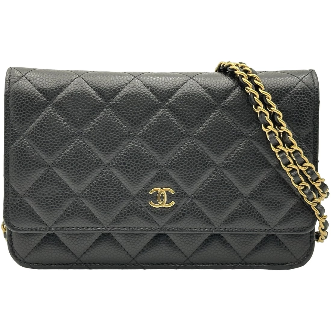 CHANEL MATRASSE CHAIN WALLET SHOULDER BAG: CHANEL Matrasse Chain Wallet Shoulder Bag Brand: CHANEL Type/Style: Shoulder Bag Material: Caviar skin Color: Black Gold Hardware Size: W7.5 x H4.7x D1.2inch Accessories: None Accessories