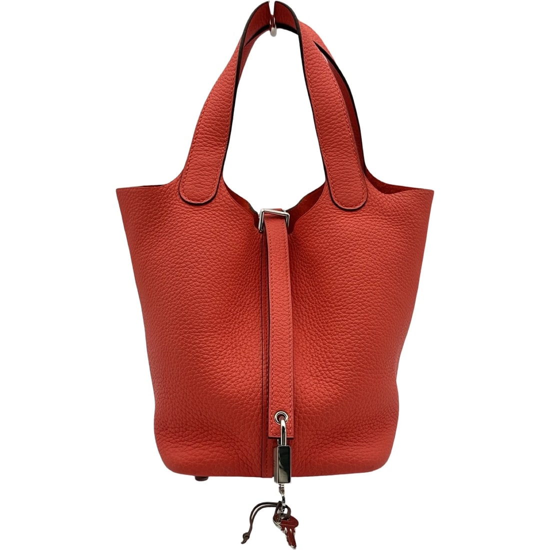 HERMES PICOTAN LOCK PM HANDBAG: HERMES Picotan Lock PM Handbag Brand: HERMES Type/Style: Handbag Material: Taurillon Clemence Color: Rose Texas SilverHardware Size: W7.1 x H7.1x D5.3inch Accessories: None Accessories Not