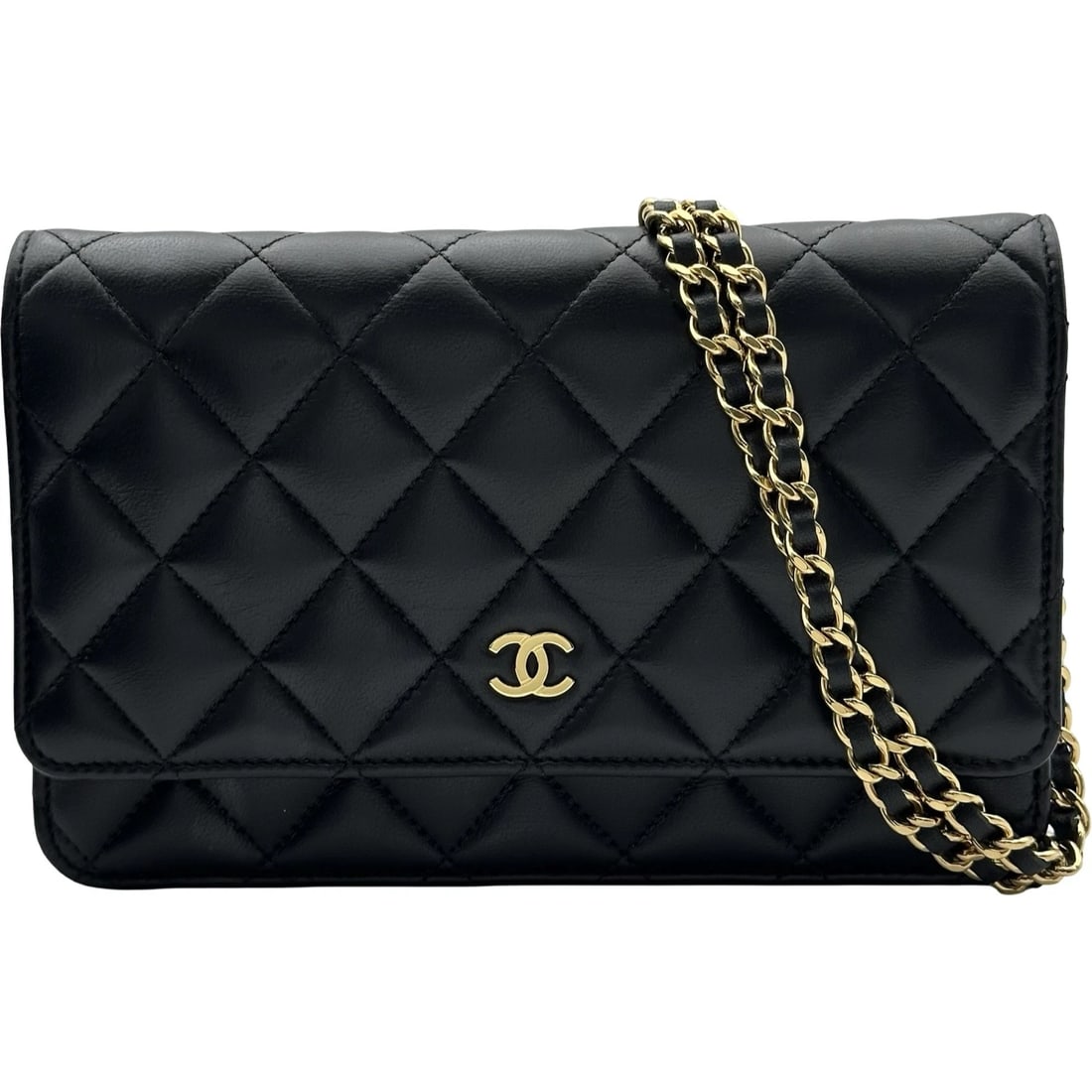 CHANEL MATRASSE CHAIN WALLET SHOULDER BAG: CHANEL Matrasse Chain wallet Shoulder Bag Brand: CHANEL Type/Style: Shoulder Bag Material: Ram Color: Black Gold Hardware Size: W7.5 x H4.9x D1.2inch Accessories: None Accessories Notice: