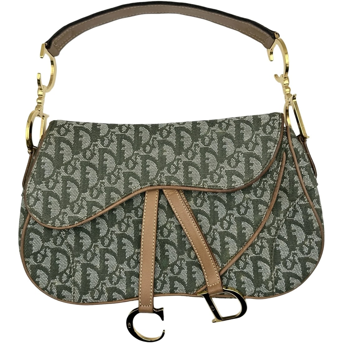 CHRISTIAN DIOR TROTTER DOUBLE SADDLE BAG HANDBAG: Christian Dior Trotter double saddle bag Handbag Brand: Christian Dior Type/Style: Handbag Material: canvas Color: green Size: W11.4 x H7.1x D2.8inch Accessories: None Accessories Notice: When