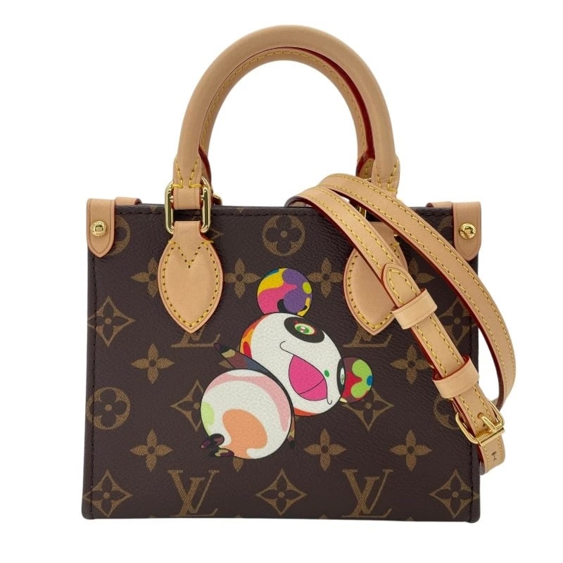 LOUIS VUITTON ON THE GO BB BY TAKASHI MURAKAMI HANDBAG: LOUIS VUITTON On the Go BB by Takashi Murakami Handbag Brand: LOUIS VUITTON Type/Style: Handbag Material: Monogram panda Color: Brown Size: W7.1 x H5.9x D3.1inch Accessories: None Accessories Notice: