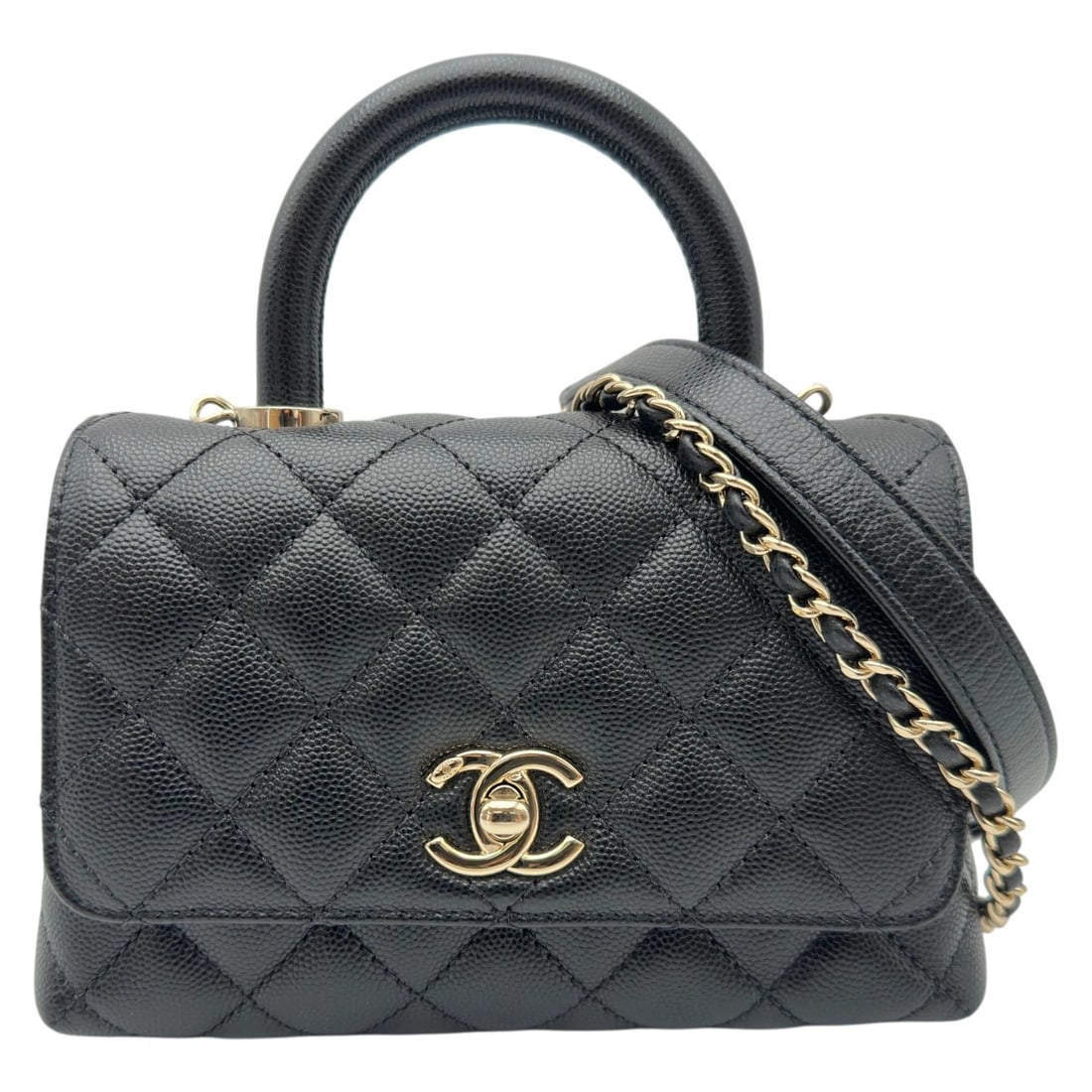 CHANEL COCO HANDLE XXS SHOULDER BAG: CHANEL Coco handle XXS Shoulder Bag Brand: CHANEL Type/Style: Shoulder Bag Material: Caviar skin Color: Black Gold Hardware Size: W7.5 x H5.1x D3.3inch Accessories: None Accessories Notice