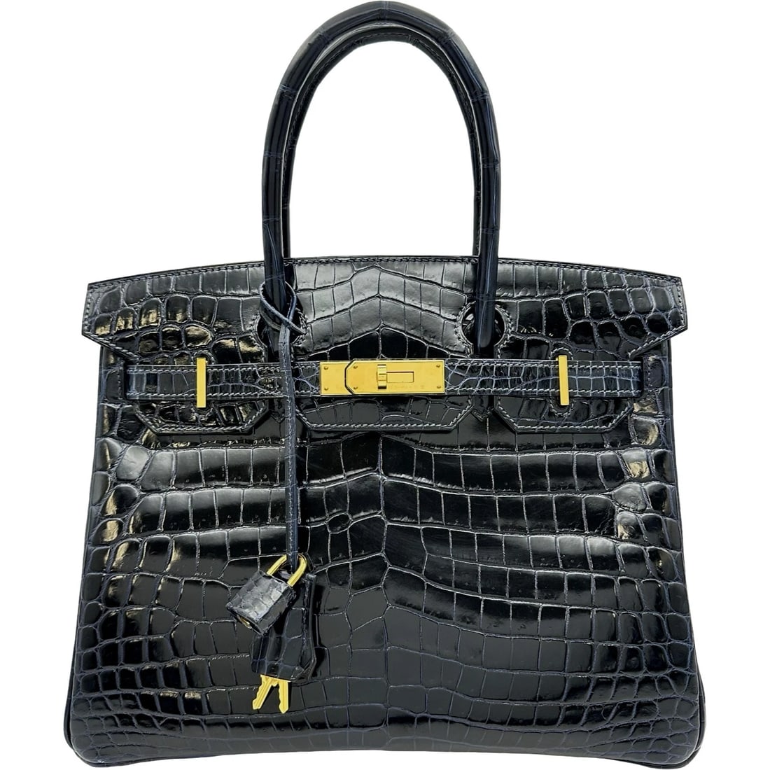 HERMES BIRKIN 30 HANDBAG: HERMES Birkin 30 Handbag Brand: HERMES Type/Style: Handbag Material: Niloticus Color: Blue Marine Gold Hardware Size: W11.4 x H9.1x D5.9inch Accessories: None Accessories Notice: When purc