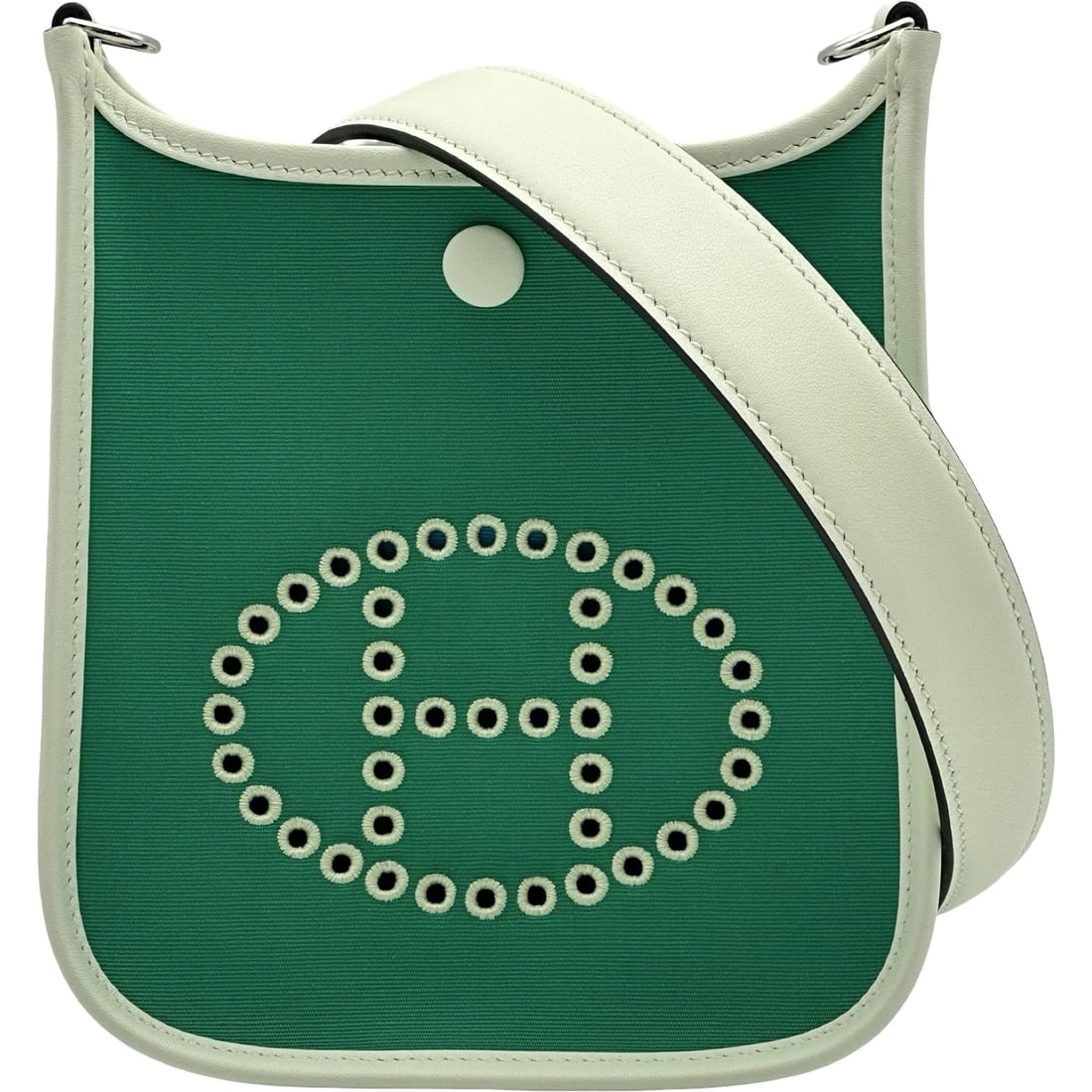 HERMES NEO EVELYN TPM SHOULDER BAG: HERMES Neo Evelyn TPM Shoulder Bag Brand: HERMES Type/Style: Shoulder Bag Material: Towar Color: Mint Veil Fizz SilverHardware Size: W6.7 x H7.1x D1.5inch Accessories: None Accessories Notice: When