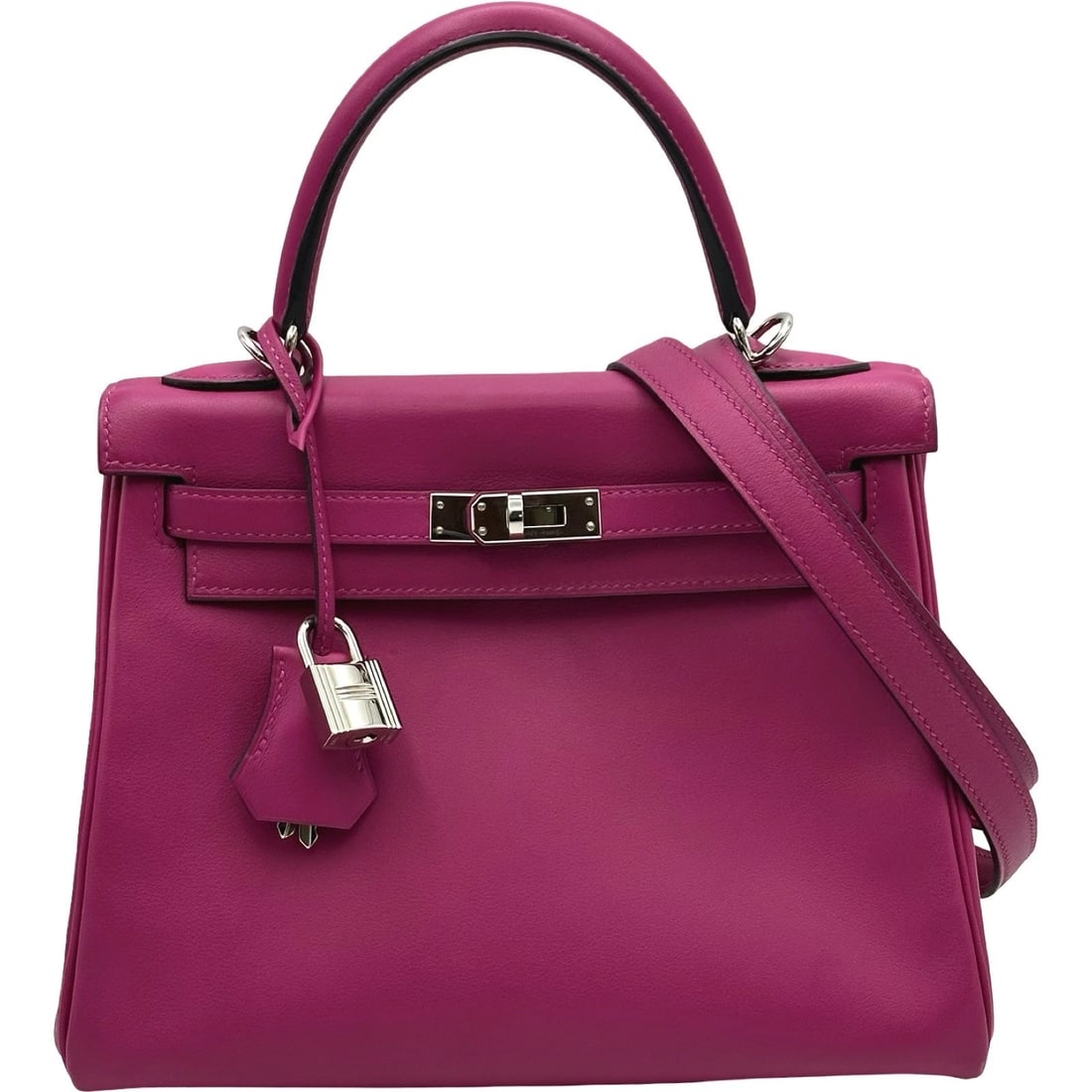 HERMES KELLY 25 OUTER STITCH SHOULDER BAG: HERMES Kelly 25 outer stitch Shoulder Bag Brand: HERMES Type/Style: Shoulder Bag Material: Swift Color: Rose Purple SilverHardware Size: W9.4 x H7.1x D3.7inch Accessories: None Accessories Notice: