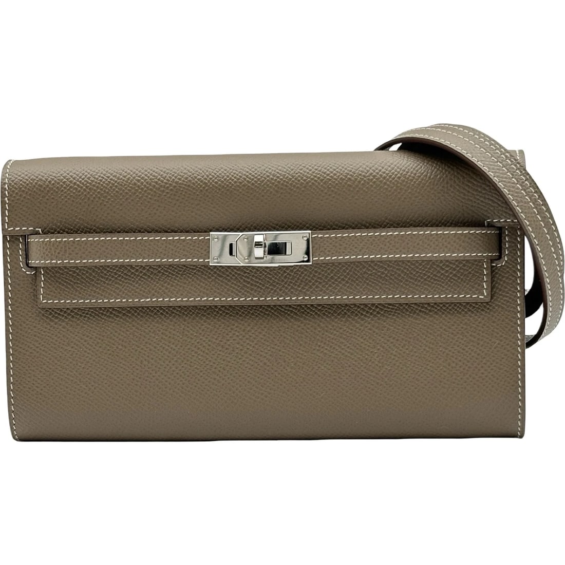 HERMES KELLY TO GO SHOULDER BAG: HERMES Kelly to go Shoulder Bag Brand: HERMES Type/Style: Shoulder Bag Material: Epsom Color: Etop SilverHardware Size: W8.1 x H4.5x D1.0inch Accessories: None Accessories Notice: When pur