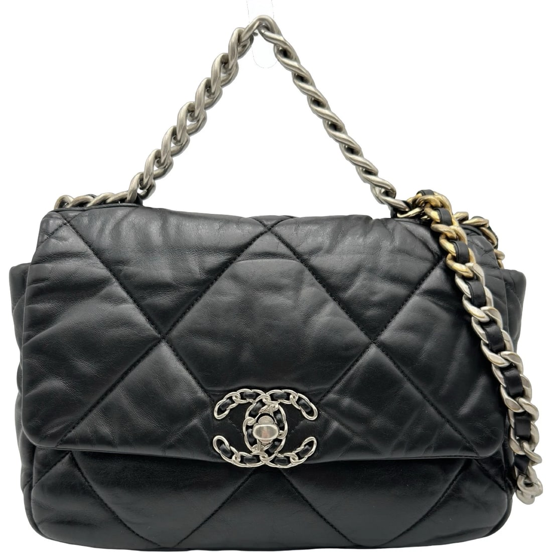 CHANEL 19 BAG SHOULDER BAG: CHANEL 19 bag Shoulder Bag Brand: CHANEL Type/Style: Shoulder Bag Material: lambskin Color: Gold Hardware Size: W10.2 x H7.1x D3.1inch Accessories: None Accessories Notice: When purchasing pre-owned