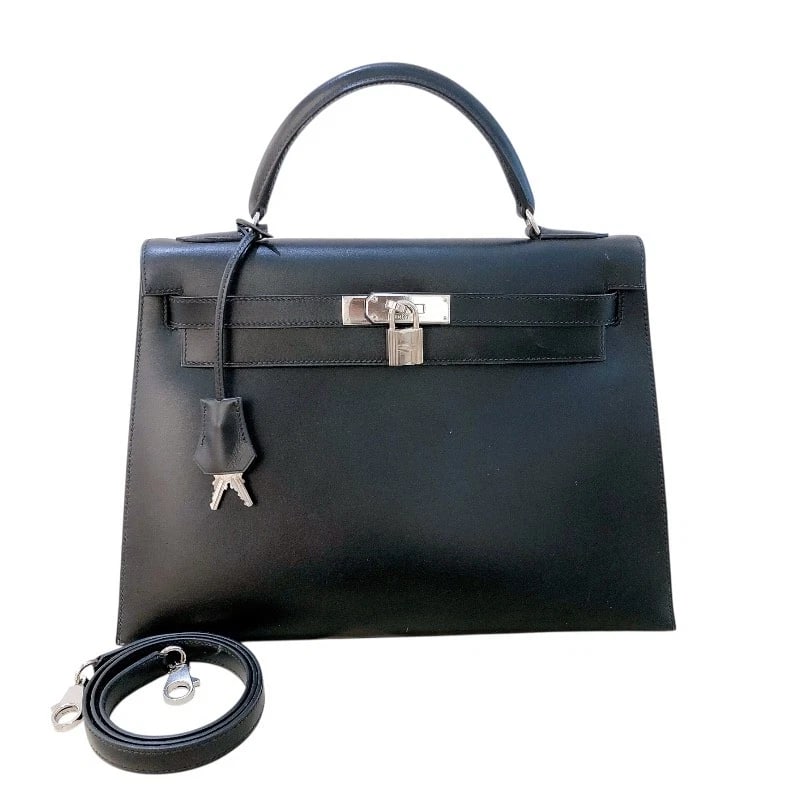 HERMES KELLY 32 OUTSIDE SEWING SHOULDER BAG: HERMES Kelly 32 outside sewing Shoulder Bag Brand: HERMES Type/Style: Shoulder Bag Material: Box scarf Color: Black SilverHardware Size: W12.6 x H9.1x D4.7inch Accessories: None Accessories Notice: