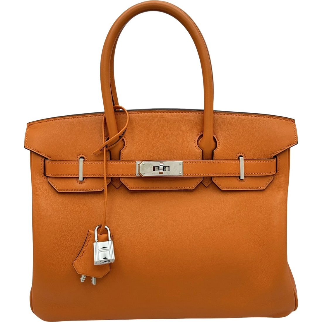HERMES BIRKIN 30 HANDBAG: HERMES Birkin 30 Handbag Brand: HERMES Type/Style: Handbag Material: Swift Color: Orange SilverHardware Size: W11.8 x H8.7x D6.3inch Accessories: None Accessories Notice: When purchasing pre-owned