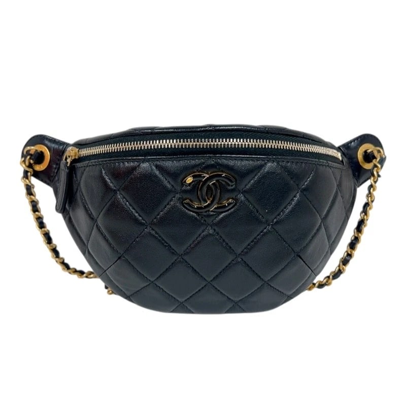 CHANEL MATELASSE WAIST BAG SHOULDER BAG: CHANEL matelasse waist bag Shoulder Bag Brand: CHANEL Type/Style: Shoulder Bag Material: lambskin Color: Black Gold Hardware Size: W8.7 x H5.9x D2.4inch Accessories: None Accessories Notice: When