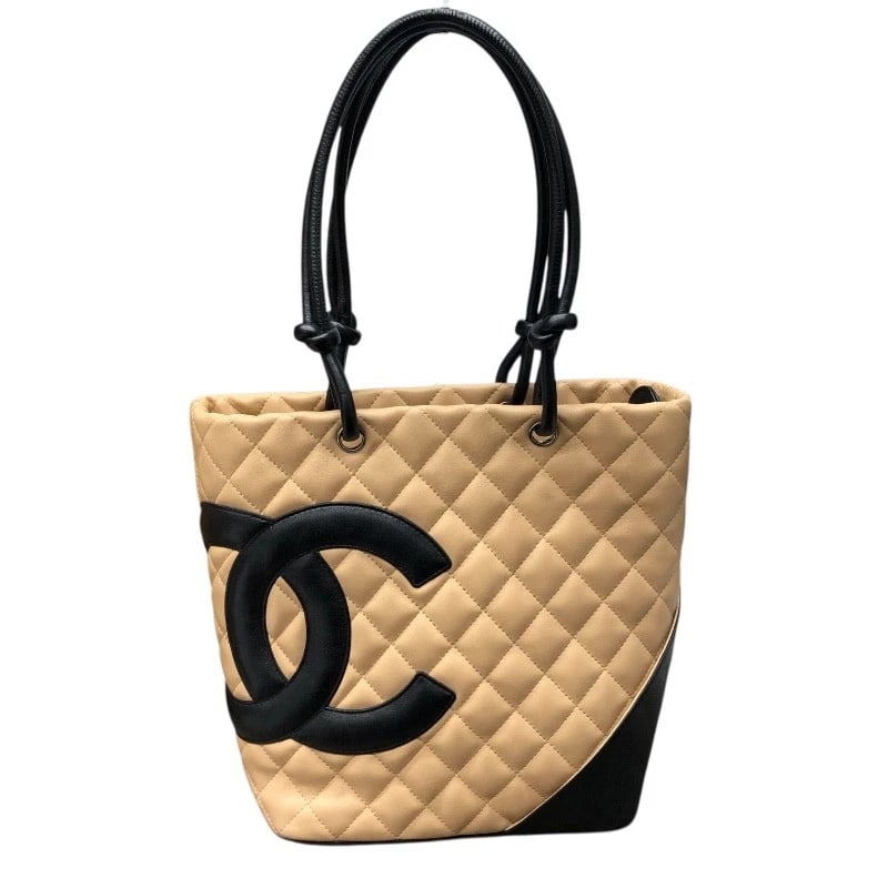 CHANEL CAMBON LINE TOTE SMALL TOTE BAG: CHANEL Cambon Line Tote Small Tote Bag Brand: CHANEL Type/Style: Tote Bag Material: lambskin Color: Beige black Size: W7.9 x H9.3x D4.7inch Accessories: None Accessories Notice: When purch
