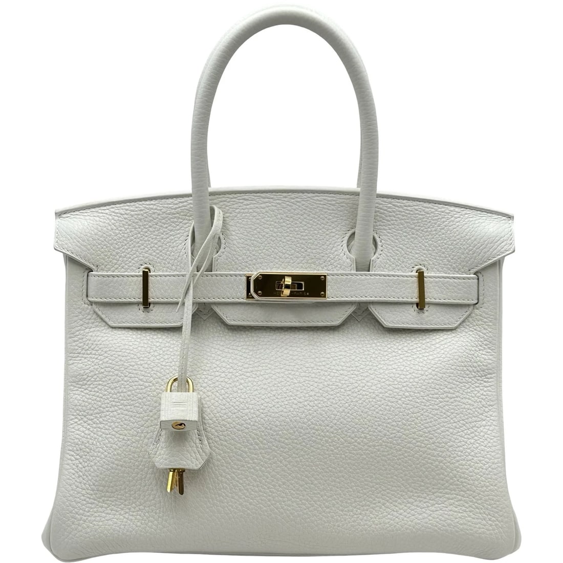 HERMES BIRKIN 30 HANDBAG: HERMES Birkin 30 Handbag Brand: HERMES Type/Style: Handbag Material: Taurillon Clemence Color: White Gold Hardware Size: W11.8 x H8.7x D6.3inch Accessories: None Accessories Notice: When purchasing