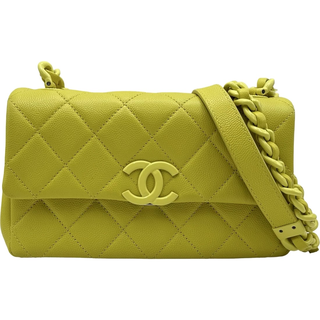 CHANEL MATRASSE CHAINSHOULDER BAG SHOULDER BAG: CHANEL Matrasse ChainShoulder Bag Shoulder Bag Brand: CHANEL Type/Style: Shoulder Bag Material: Caviar skin Color: Lime Yellow Hardware Size: W7.9 x H4.7x D2.0inch Accessories: None Access