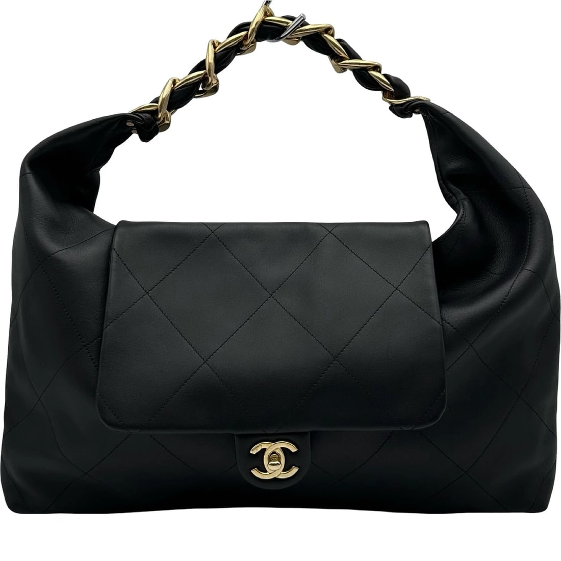 CHANEL MATELASSE MAXI HOBO BAG SHOULDER BAG: CHANEL Matelasse Maxi Hobo Bag Shoulder Bag Brand: CHANEL Type/Style: Shoulder Bag Material: Calfskin Color: Black Gold Hardware Size: W17.3 x H10.6x D1.6inch Accessories: None Accessories