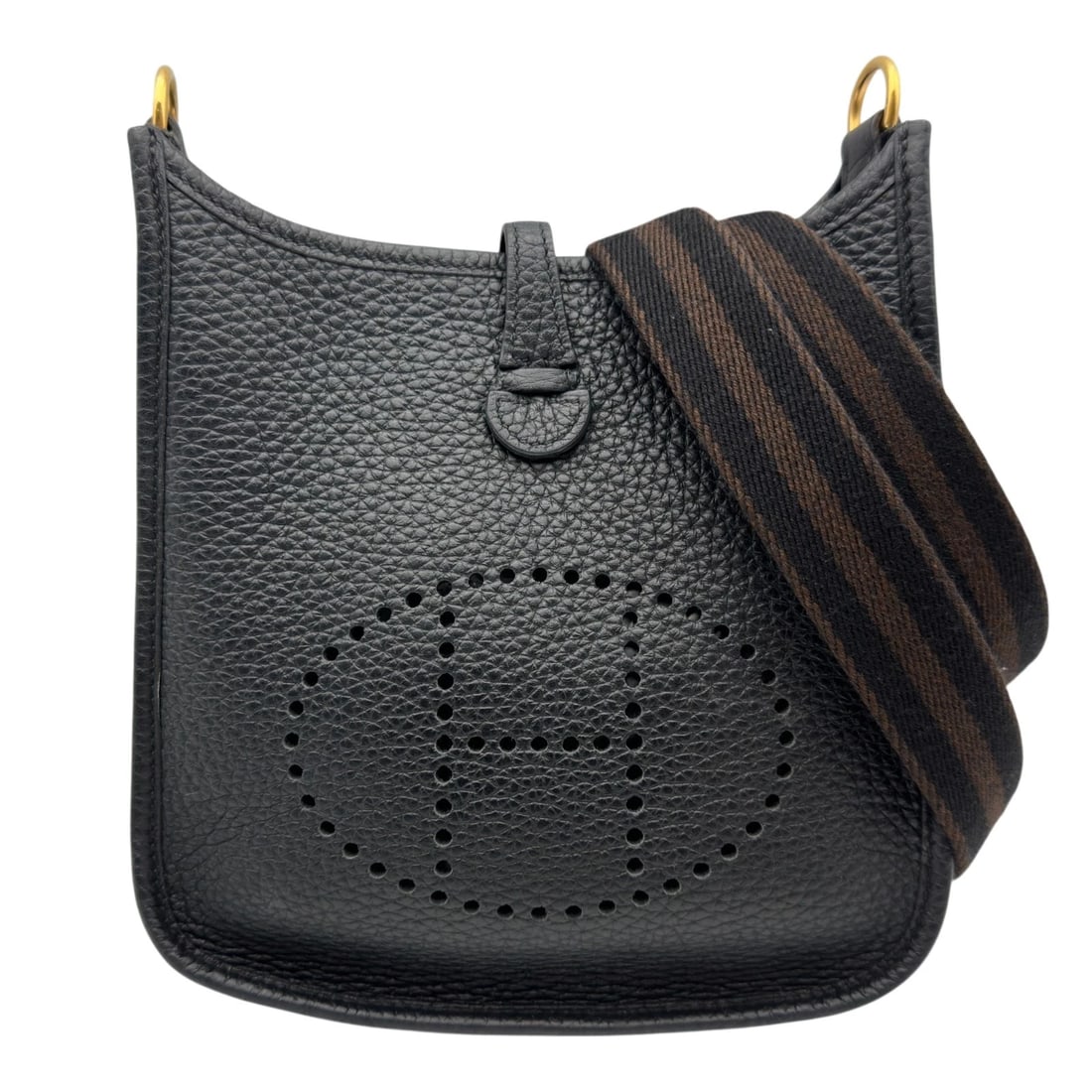 HERMES EVELYN TPM SHOULDER BAG: HERMES Evelyn TPM Shoulder Bag Brand: HERMES Type/Style: Shoulder Bag Material: Taurillon Clemence Color: Black Gold Hardware Size: W6.3 x H6.7x D1.8inch Accessories: None Accessories Noti
