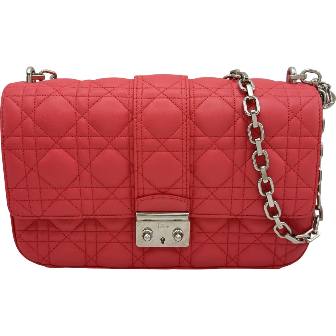 CHRISTIAN DIOR MISS DIOR FLAP BAG SHOULDER BAG: Christian Dior Miss Dior flap bag Shoulder Bag Brand: Christian Dior Type/Style: Shoulder Bag Material: lambskin Color: Pink SilverHardware Size: W10.2 x H6.9x D2.8inch Accessories: None Accessories
