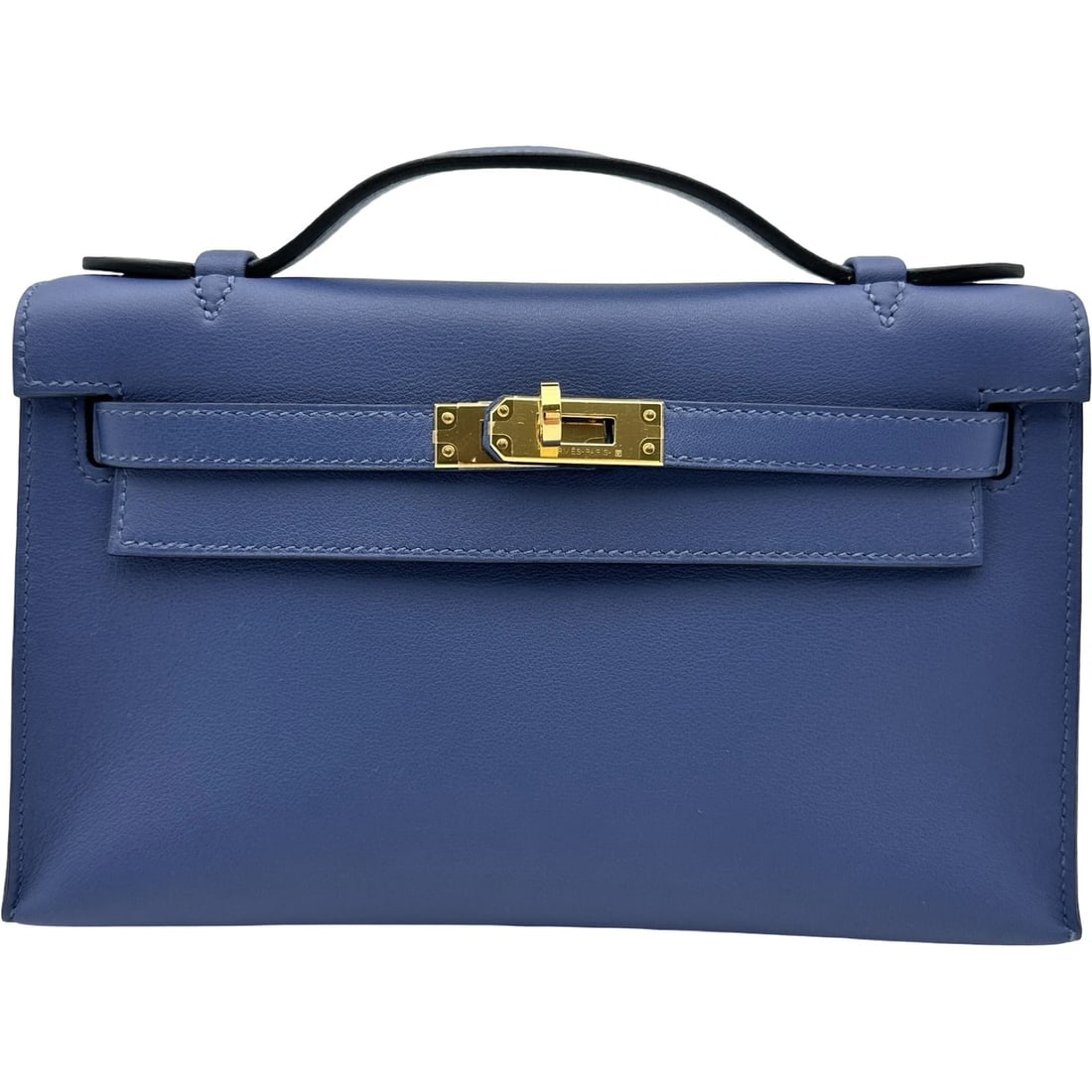 HERMES POCHETTE KELLY HANDBAG: HERMES Pochette Kelly Handbag Brand: HERMES Type/Style: Handbag Material: Swift Color: Blue Brighton GoldHardware Size: W8.7 x H4.9x D2.8inch Accessories: None Accessories Notice: When purchasing