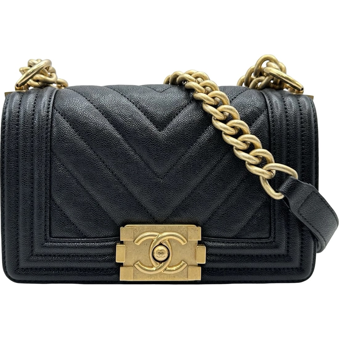 CHANEL BOY SHOULDER BAG: CHANEL boy Shoulder Bag Brand: CHANEL Type/Style: Shoulder Bag Material: Caviar skin Color: Black Gold Hardware Size: W7.9 x H4.7x D2.4inch Accessories: None Accessories Notice: When purch