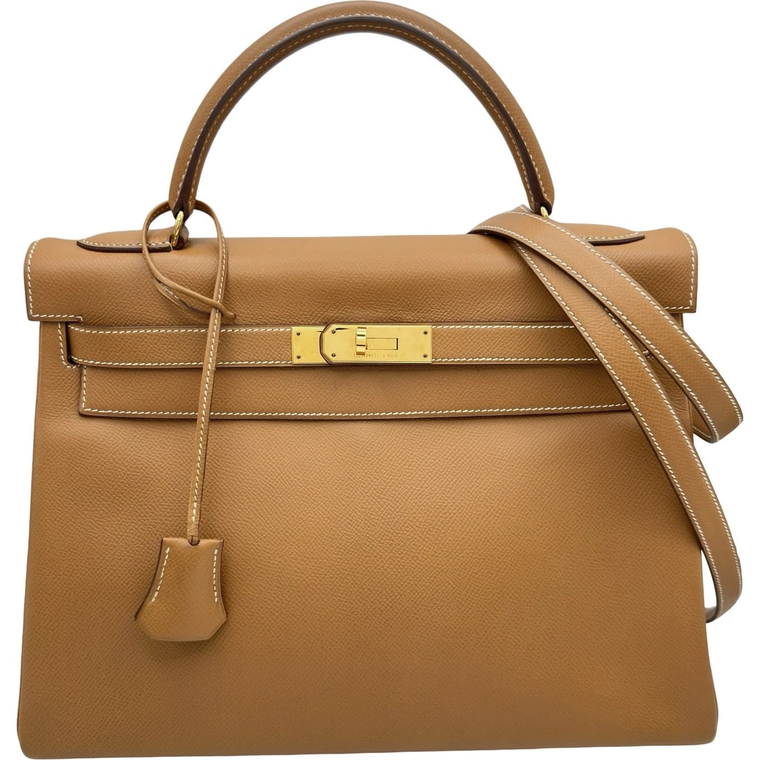 HERMES KELLY 32 SHOULDER BAG: HERMES Kelly 32 Shoulder Bag Brand: HERMES Type/Style: Shoulder Bag Material: Courchevel Color: Natural Gold Hardware Size: W12.6 x H8.7x D4.7inch Accessories: None Accessories Notice: When