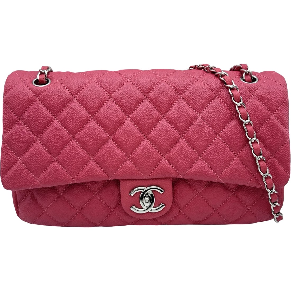 CHANEL MATELASSE FLAP BAG SHOULDER BAG: CHANEL Matelasse Flap Bag Shoulder Bag Brand: CHANEL Type/Style: Shoulder Bag Material: Caviar skin Color: Pink SilverHardware Size: W12.2 x H7.5x D2.6inch Accessories: None Accessories No