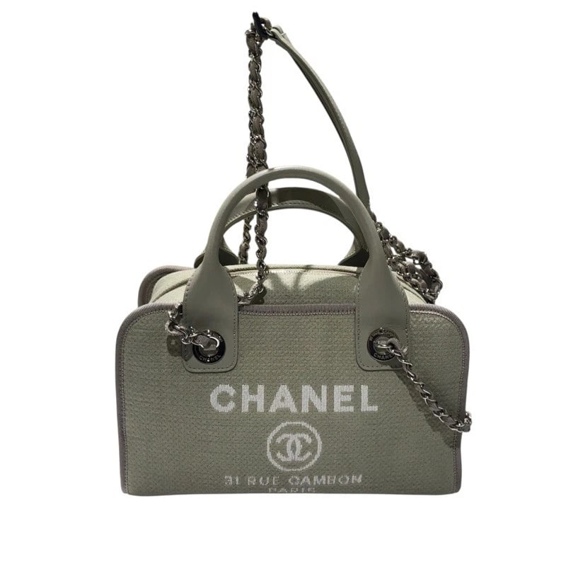 CHANEL DEAUVILLE BOWLING BAG SHOULDER BAG: CHANEL Deauville bowling bag Shoulder Bag Brand: CHANEL Type/Style: Shoulder Bag Material: canvas Color: gray Size: W10.6 x H6.5x D2.4inch Accessories: None Accessories Notice: When purchasing