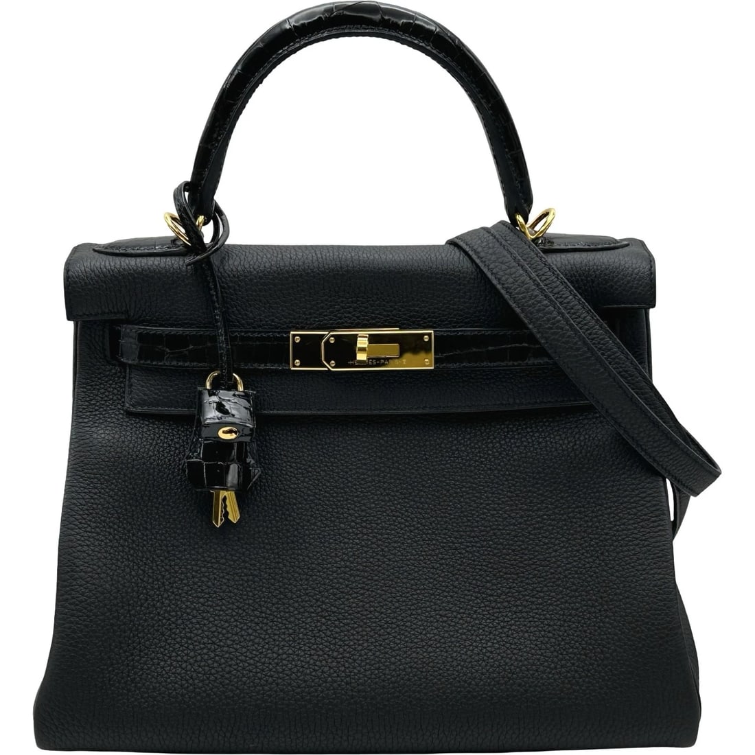HERMES KELLY 28 TOUCH INNER STITCH SHOULDER BAG: HERMES Kelly 28 touch inner stitch Shoulder Bag Brand: HERMES Type/Style: Shoulder Bag Material: Togo/Niloticus Color: Black Gold Hardware Size: W11.0 x H8.7x D4.5inch Accessories: None Accessories