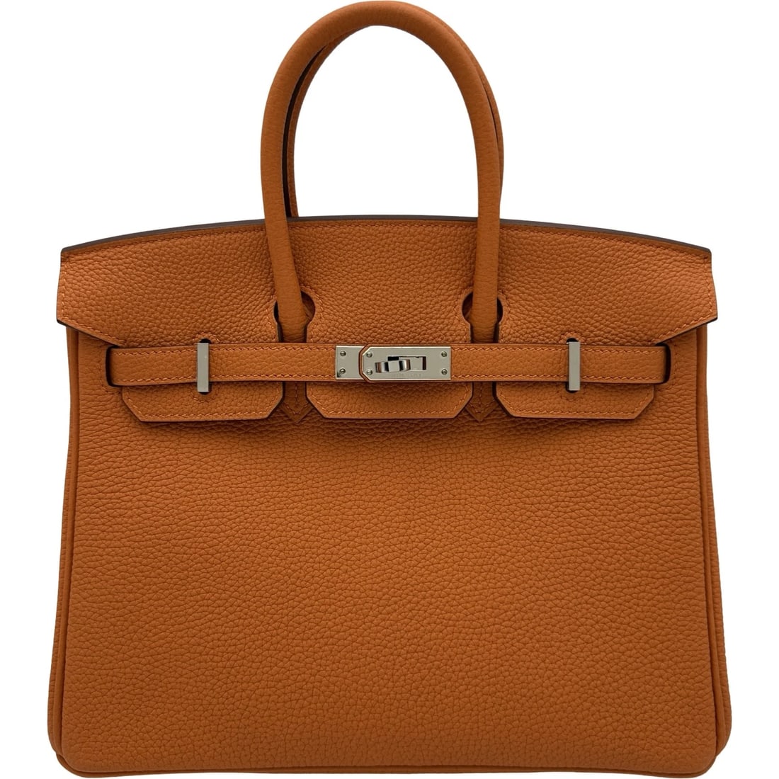 HERMES BIRKIN 25 HANDBAG: HERMES Birkin 25 Handbag Brand: HERMES Type/Style: Handbag Material: Togo Color: Orange SilverHardware Size: W9.8 x H7.9x D5.1inch Accessories: None Accessories Notice: When purchasing pre-owned